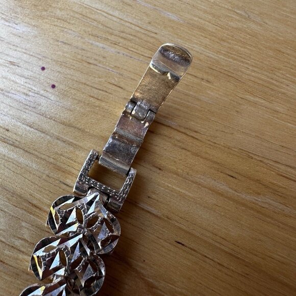 VTG Sterling Silver Link Bracelet Art Deco Style Sz 7.5 Diamond Cut Ornate 31.4g - Picture 9 of 13